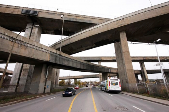 Underside of the various overpasses comprising the Turcot Interchange.