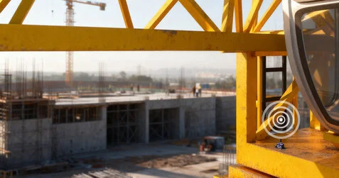 Satevis Alpha-Inc 30B SK LoRaWAN bi-axis inclinometer installed on a crane for tilt monitoring and safety alerts