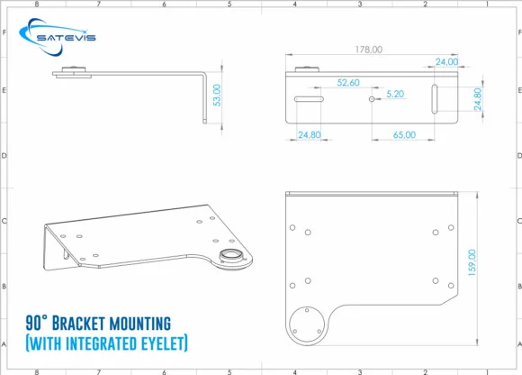 «Drawing 90° Bracket mounting (with integrated eyelet)»