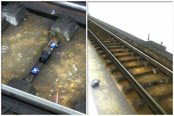 Figure 2 - Wireless inclinometers are sticked/screwed on rail sleepers